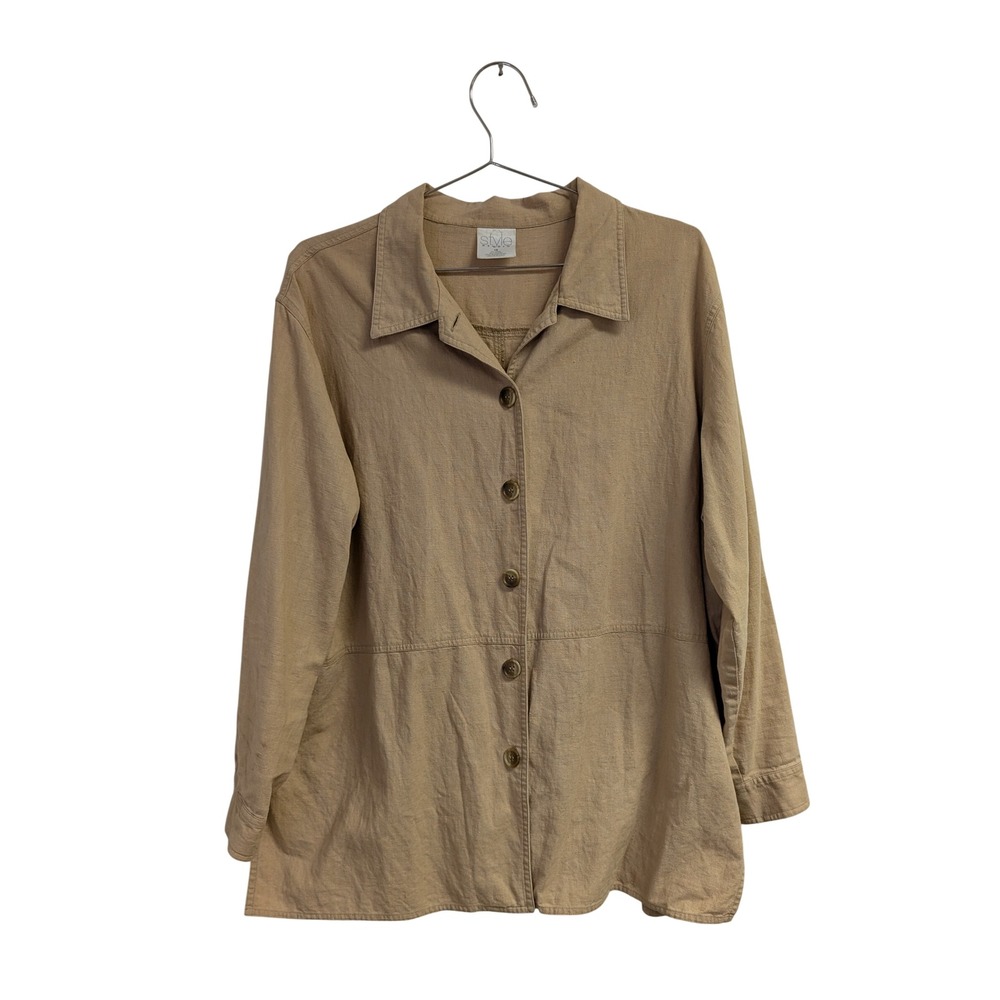 Style Studio Button Front Shirt Linen Cotton Blend Minimalist Lagenlook Tan 1X